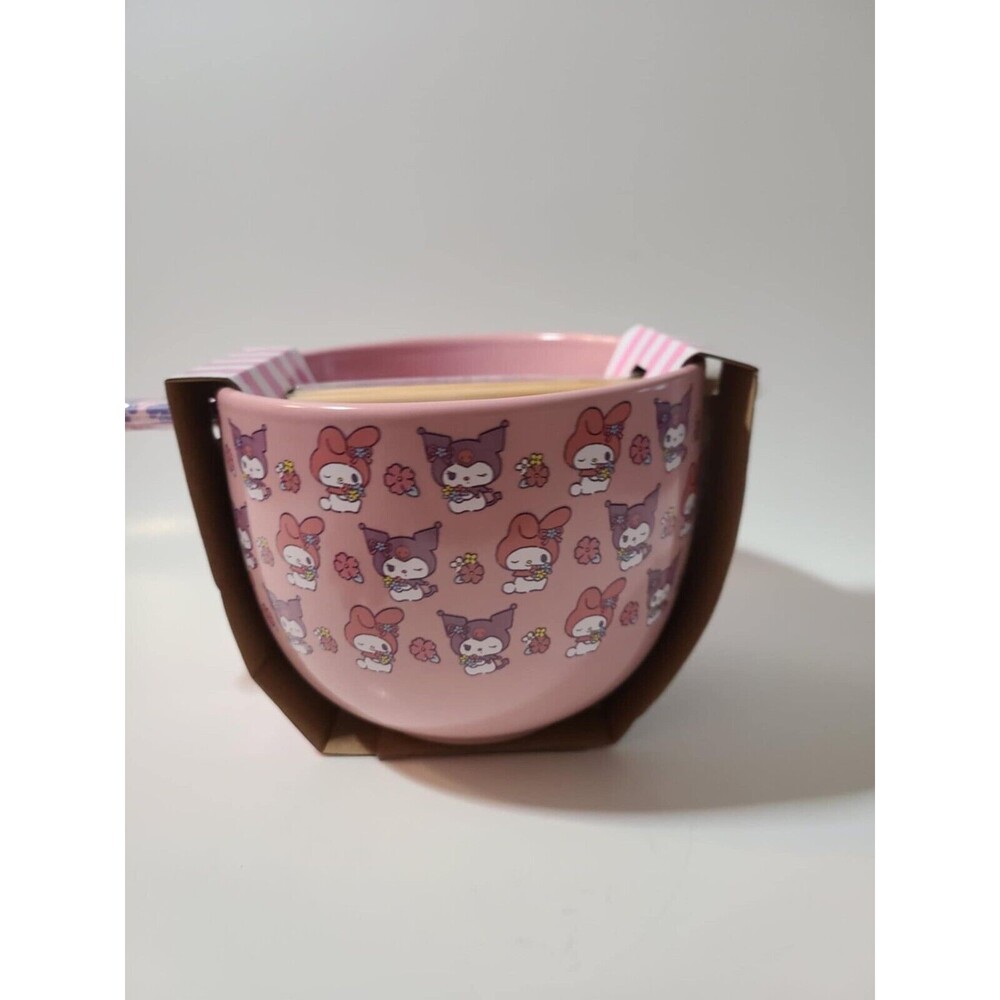 My Melody and Kuromi Ramen Noodle Bowl and Chopsticks Pink 1 Set NEW Sanrio